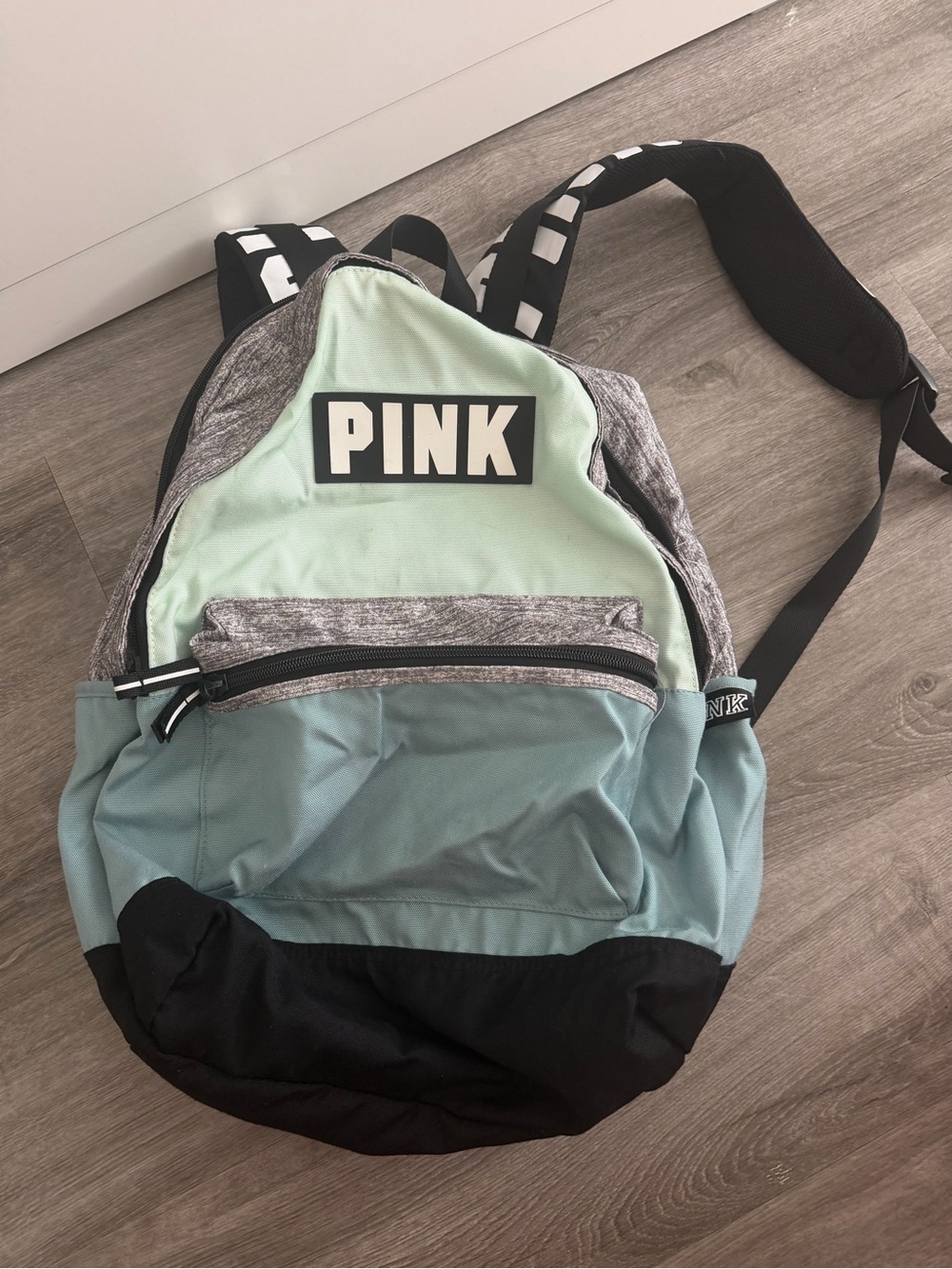 PINK Victoria's Secret Mint & Teal Panel Backpack with Black Accents